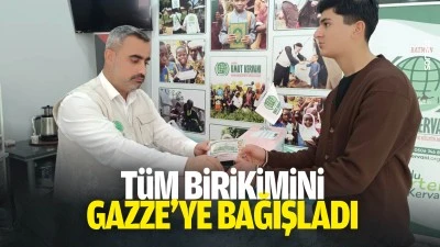 T&uuml;m birikimini Gazze&rsquo;ye bağışladı