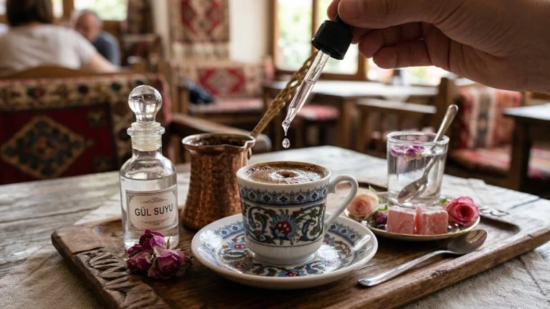 T&uuml;rk kahvesine birka&ccedil; damla g&uuml;l suyu eklemenin etkisi