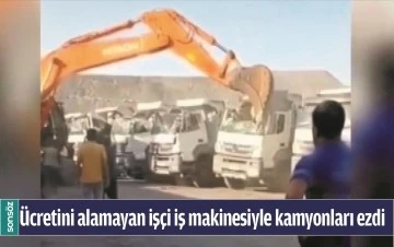 &Uuml;CRETİNİ ALAMAYAN İŞ&Ccedil;İ İŞ MAKİNESİYLE KAMYONLARI EZDİ