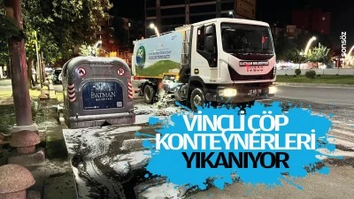 Vin&ccedil;li &ccedil;&ouml;p konteynerleri yıkanıyor