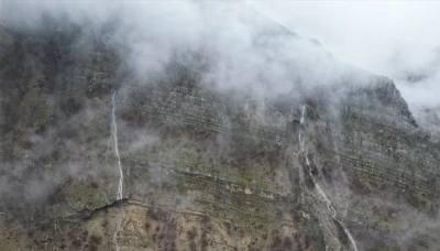 Yağışlarla canlanan şelaleler dronla g&ouml;r&uuml;nt&uuml;lendi