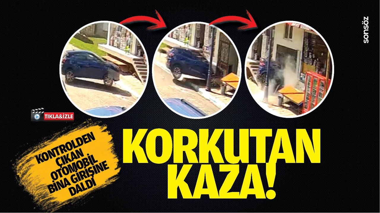 Korkutan kaza! Kontrolden &ccedil;ıkan otomobil bina girişine daldı